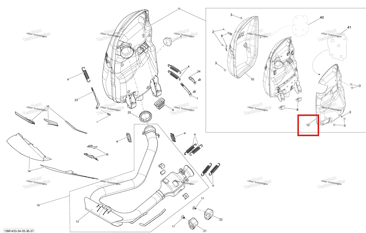 Деталь 514054880 (Тепловой Щит) на схеме узла 2014 Ski-Doo MXZ TNT 900ACE XS Exhaust System