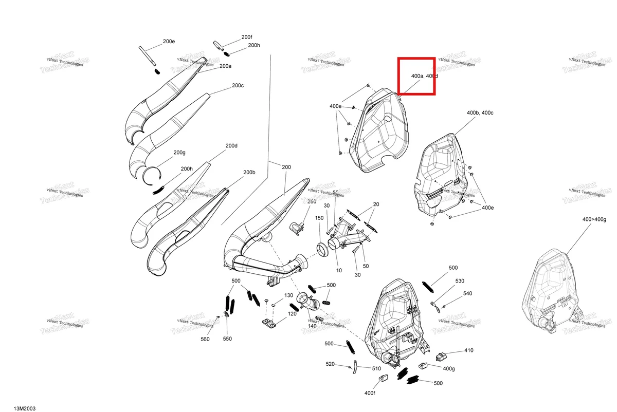 Деталь 514054984 (Резус Дефлектор) на схеме узла 2020 Ski-Doo EXPEDITION SPORT 550F Engine - Exhaust
