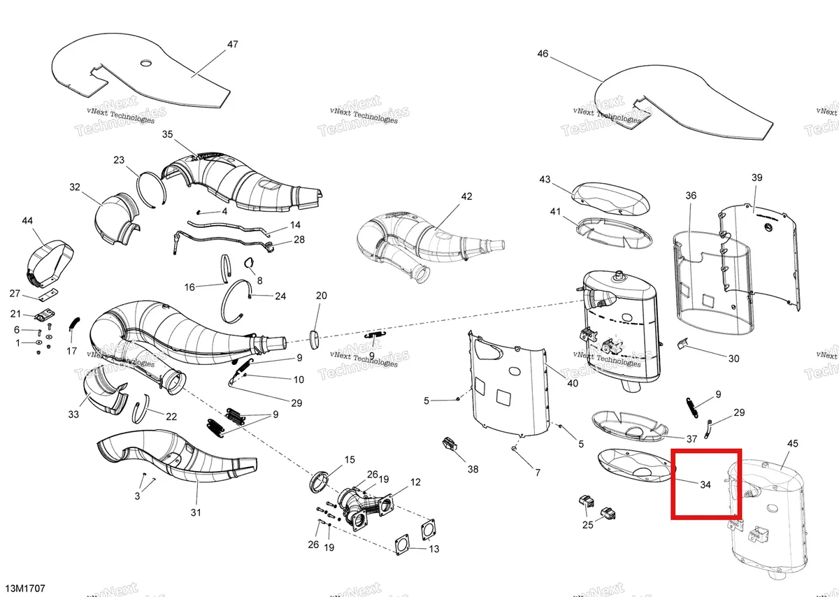 Деталь 514055054 (Деталь Lower Cap) на схеме узла 2017 Ski-Doo MXZ 600 RS Exhaust System