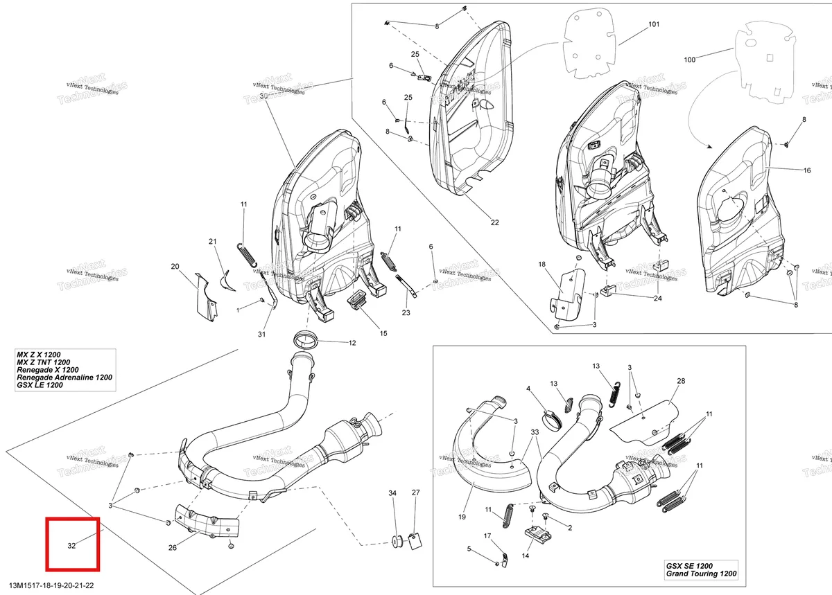 Деталь 514055074 на схеме узла 2015 Ski-Doo RENEGADE ADRENALINE 1200 XR137 Exhaust System