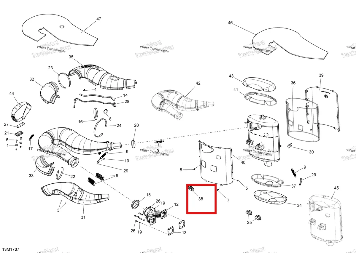 Деталь 514055098 (Амортизатор ударов) на схеме узла 2017 Ski-Doo MXZ 600 RS Exhaust System