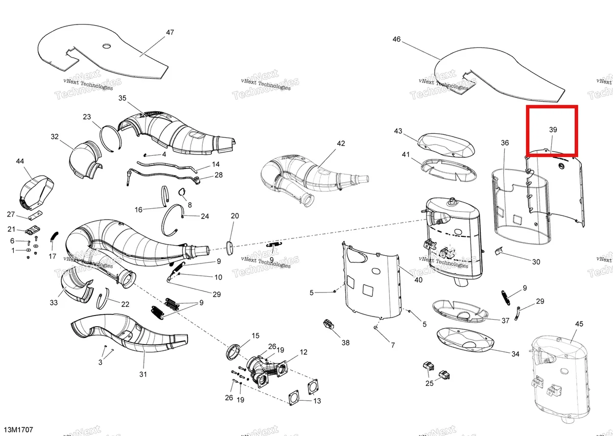 Деталь 514055154 (Деталь Shell) на схеме узла 2017 Ski-Doo MXZ 600 RS Exhaust System