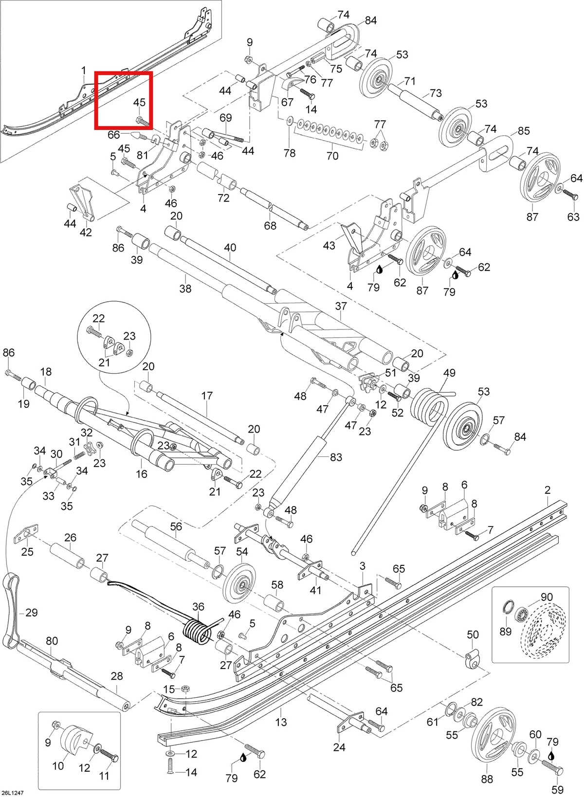 Деталь 5142866 (Деталь Slide Rail Assy, R.h.. Includes Items 1 Thru 4) на схеме узла 08- Rear Suspension