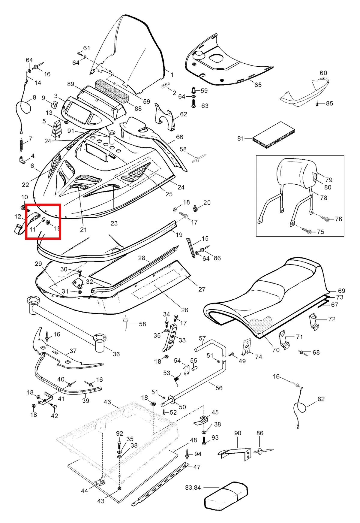 Деталь 5144345 (Деталь Rim-hood Pre Assy) на схеме узла 09- Hood