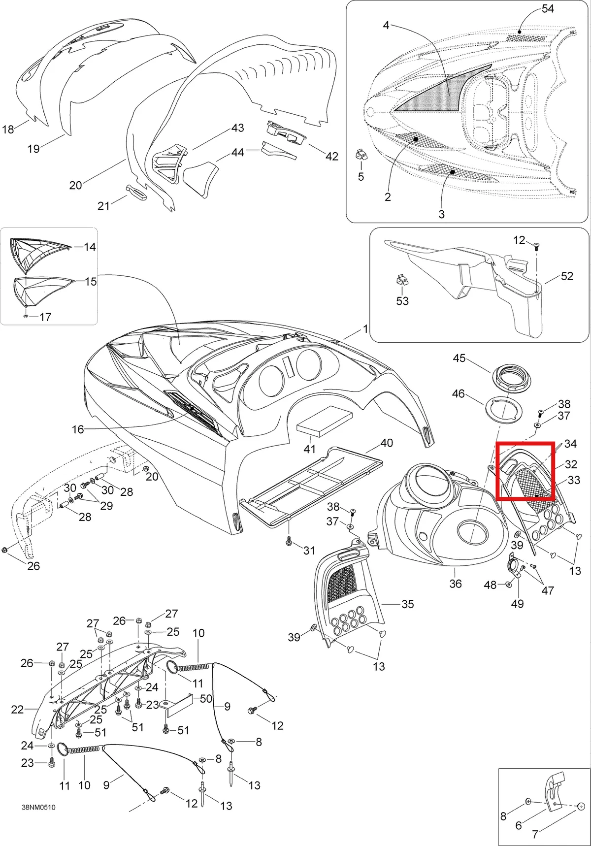 Деталь 5147279 (Деталь Hood, Viper Red. Includes 1 To 5, Enduro 550) на схеме узла 09- Hood, 550