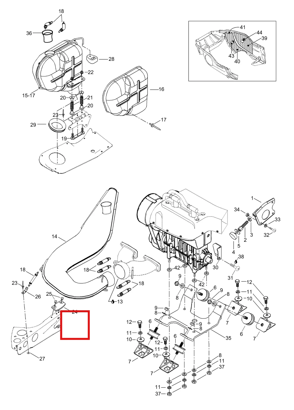 Деталь 5147923 (Глушитель) на схеме узла 01- Engine Mount Plate/Muffler