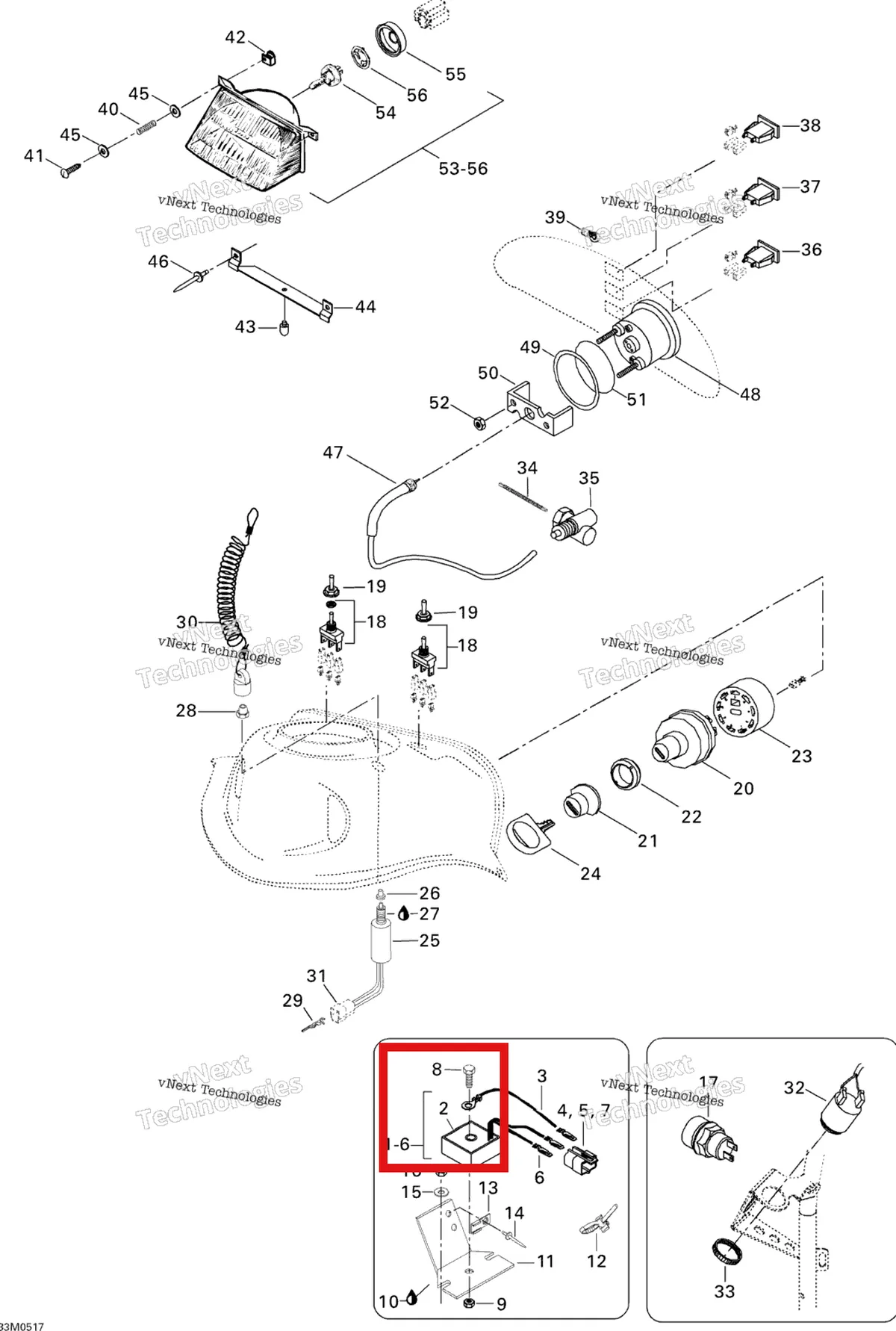 Деталь 515163800 (Реле регулятора) на схеме узла 2005 Ski-Doo Skandic LT 440F Electrical System