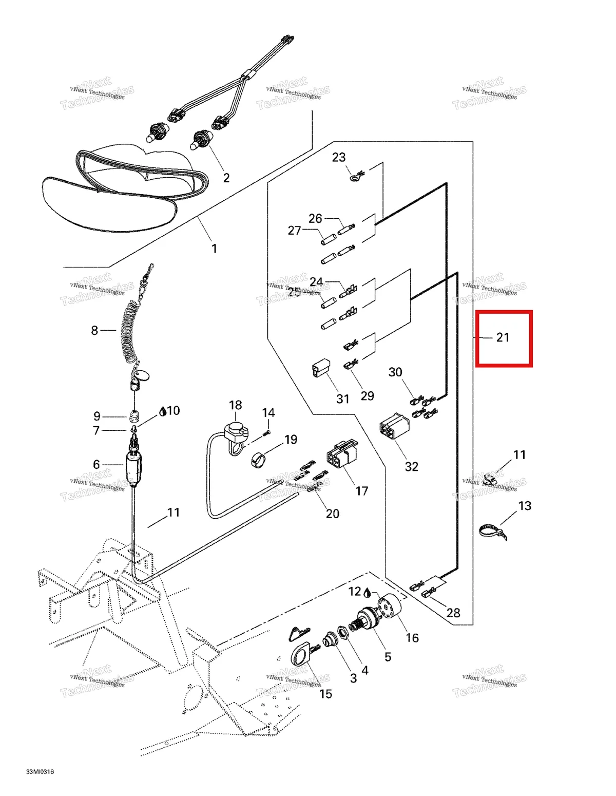 Деталь 515170100 на схеме узла 2003 Ski-Doo Mini Z Electrical System