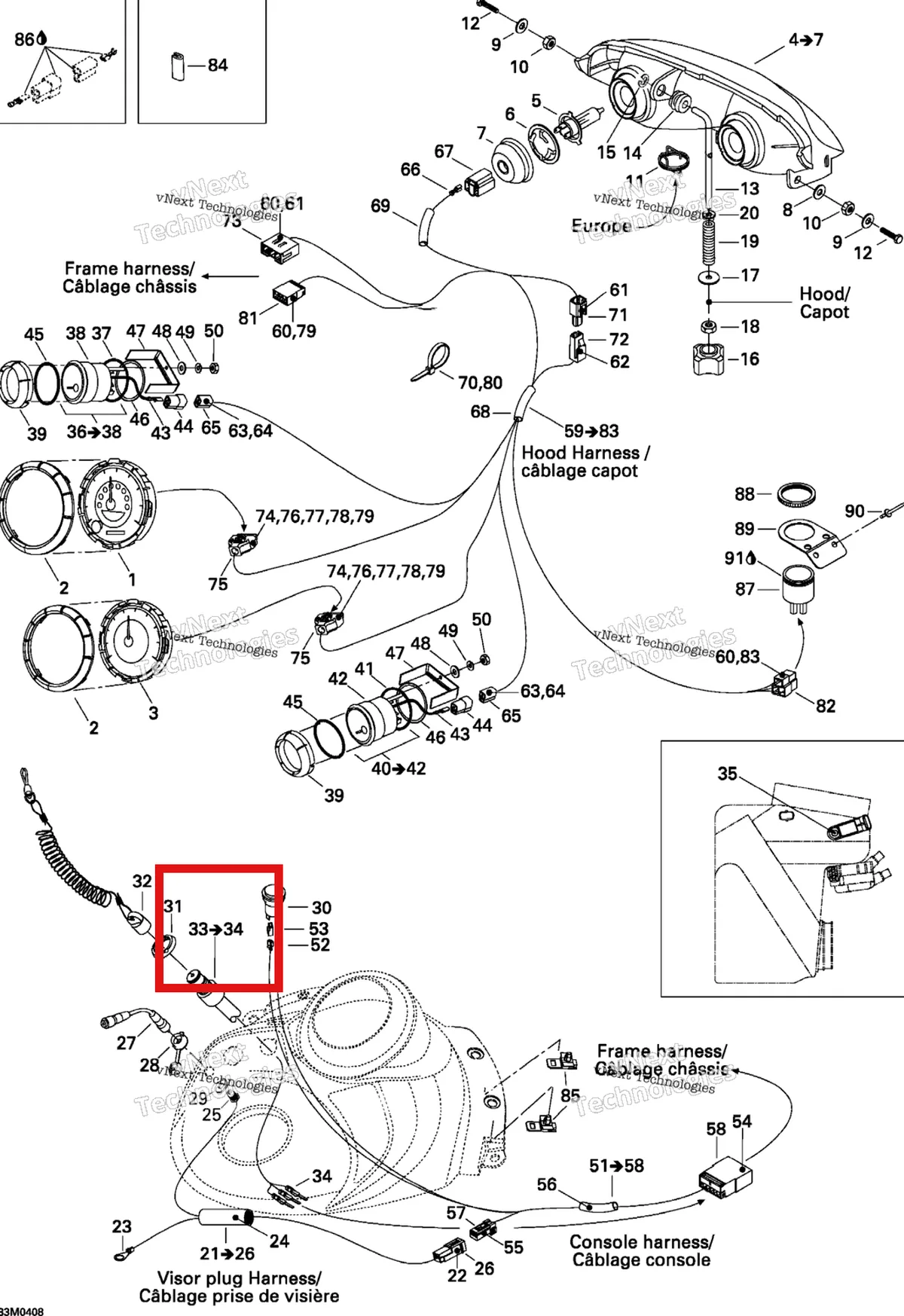 Деталь 515175145 (Переключатель Десс) на схеме узла 2004 Ski-Doo Legend 600 HO SDI Cab Harness