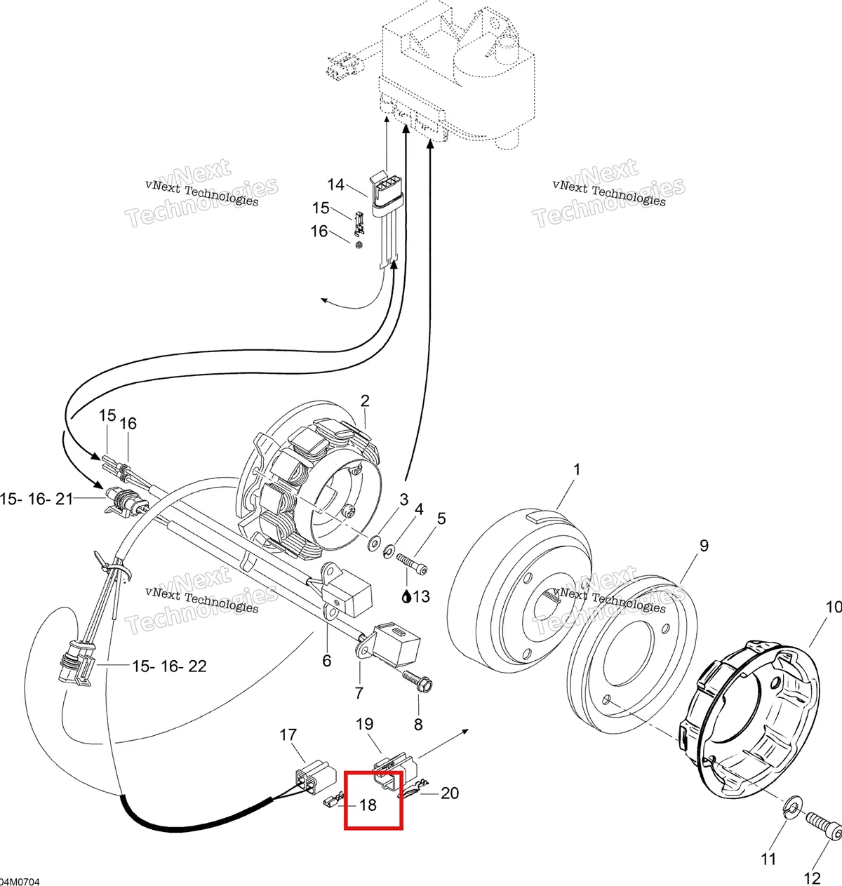Деталь 515175253 (Датчик Температуры) на схеме узла 2007 Ski-Doo Skandic LT 440F Magneto