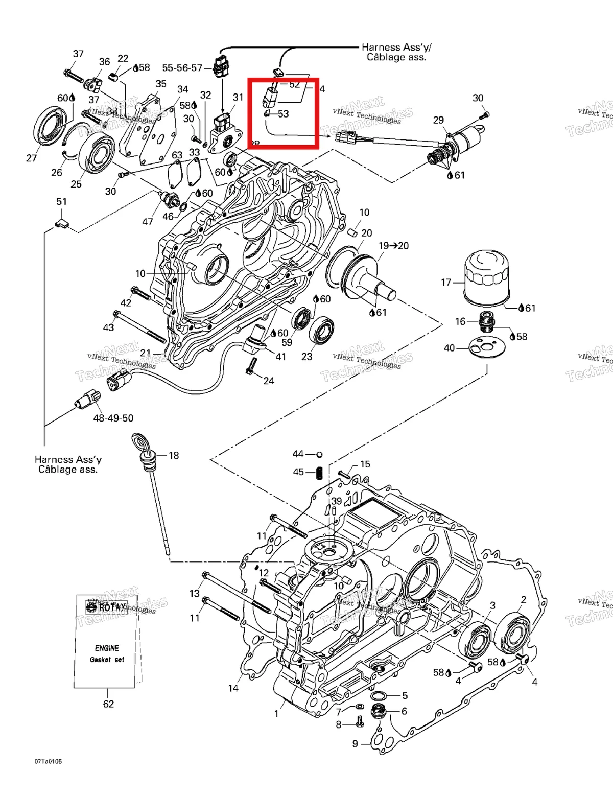Деталь 515175258 на схеме узла 2001 Can-Am Traxter Footshift, Green/vert Clutch Housing And Cover