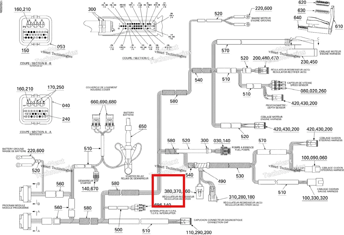 Деталь 515175260 на схеме узла 2005 Sea-Doo GTX 4-TEC, LTD SCIC Electrical Harness 2