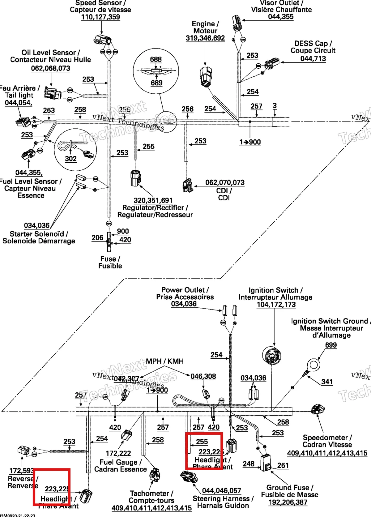Деталь 515175320 (Датчик Температуры) на схеме узла 2009 Ski-Doo GSX Fan Electrical Harness