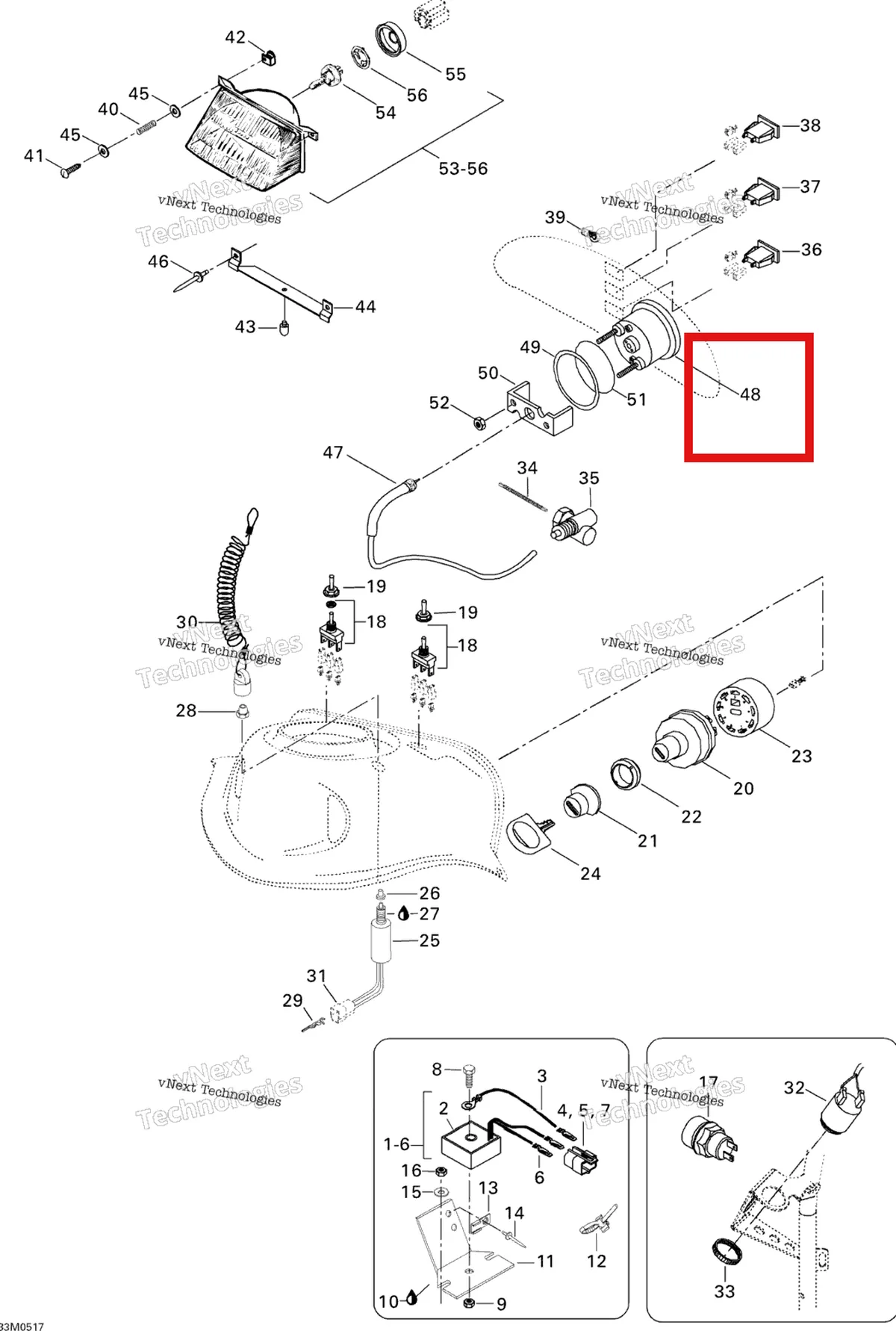 Деталь 515175335 (Спидометр) на схеме узла 2005 Ski-Doo Skandic LT 440F Electrical System