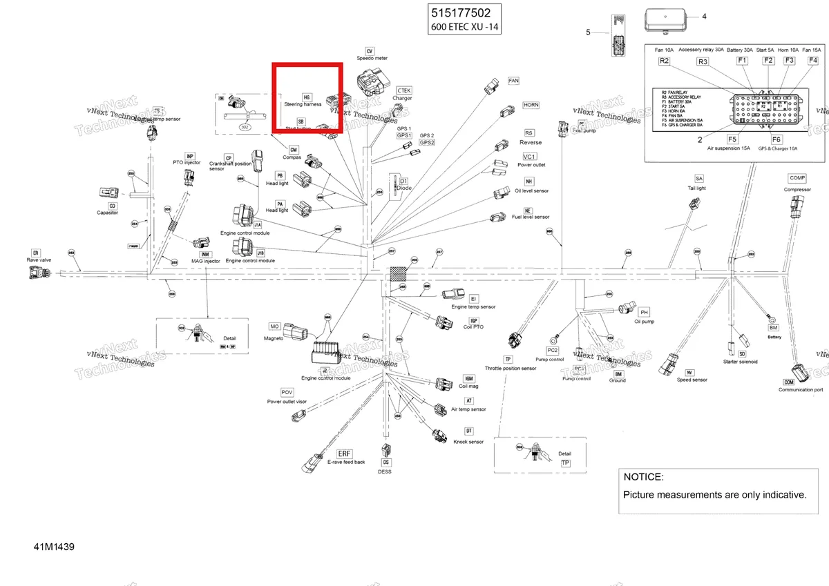 Деталь 515175349 (Деталь Female Terminal Housing, 15 Circuits) на схеме узла 2014 Ski-Doo EXPEDITION LE 600HOE, XU Electrical Harness