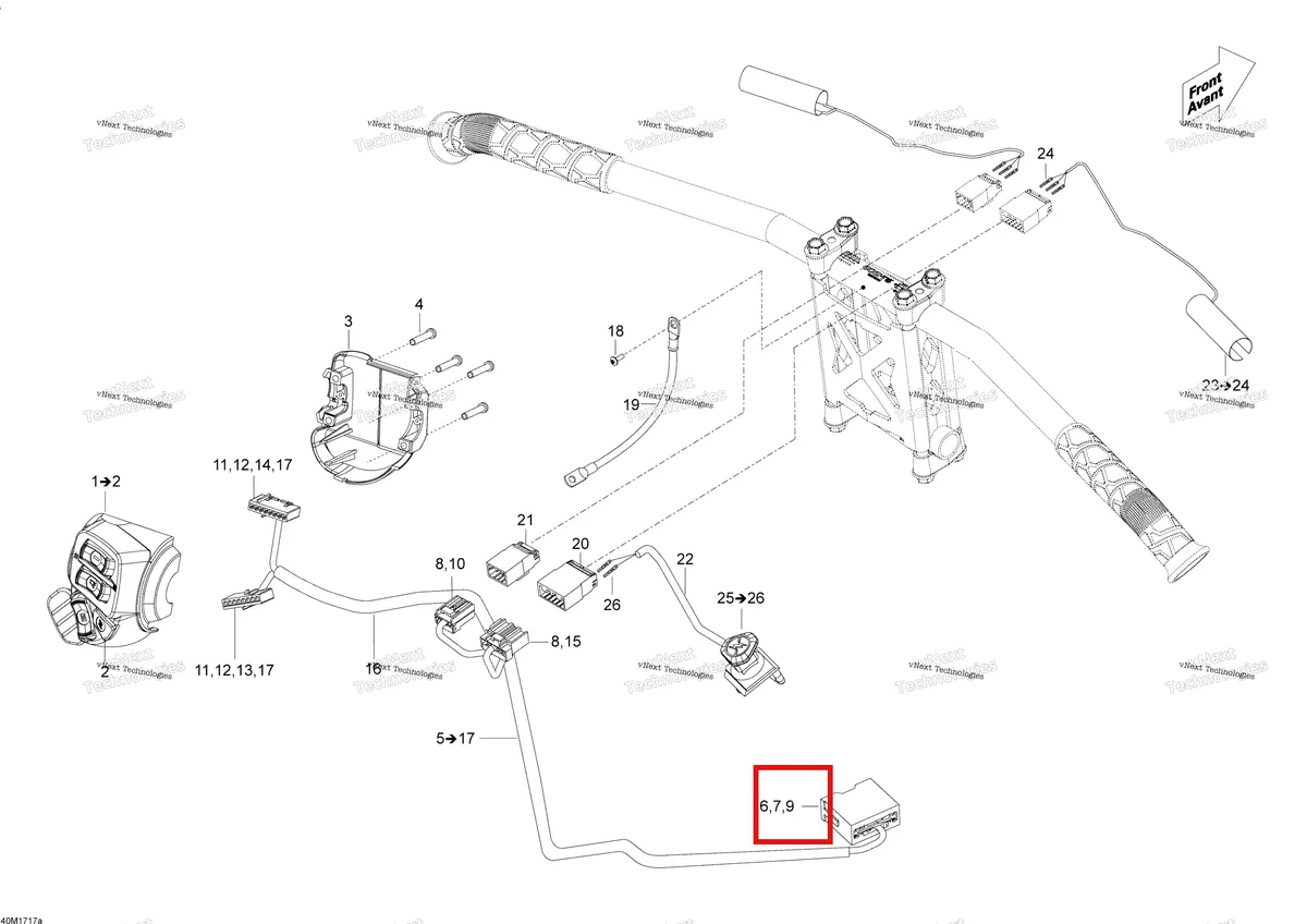 Деталь 515175352 (Деталь Male Terminal Housing, 13 Circuits) на схеме узла 2018 Ski-Doo SKANDIC 550F Steering Wiring Harness - 550F 2018