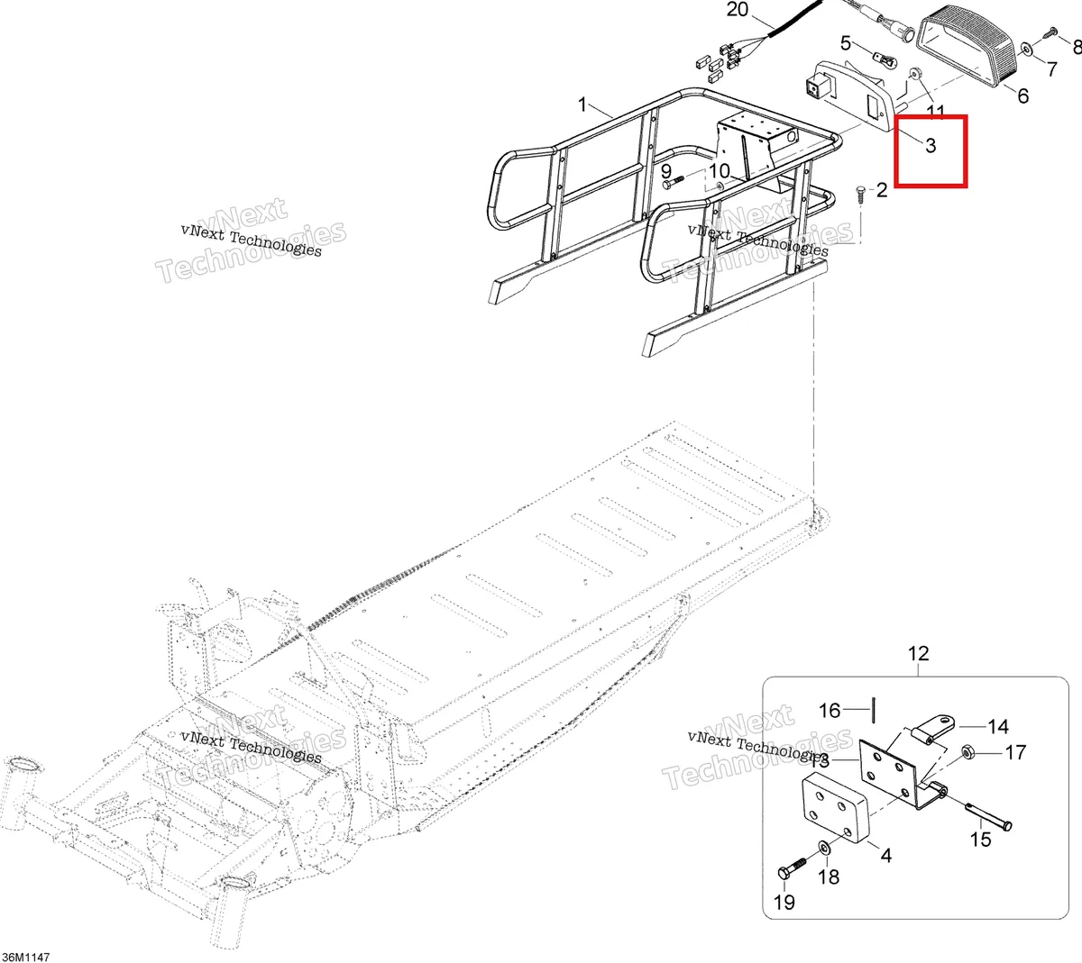 Деталь 515175397 (Кожух) на схеме узла 2012 Ski-Doo Skandic SWT V800 YetiII Luggage Rack