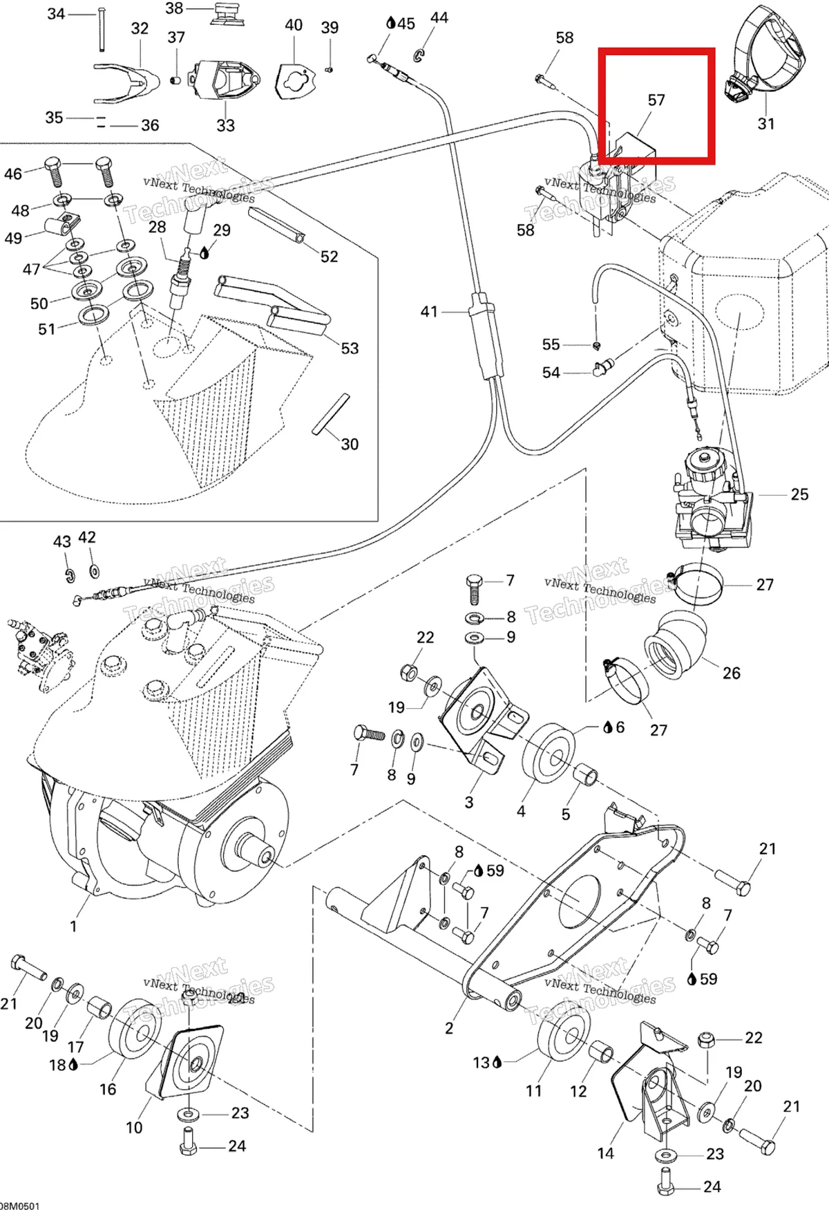 Деталь 515175459 на схеме узла 2005 Ski-Doo Tundra R Engine And Engine Support