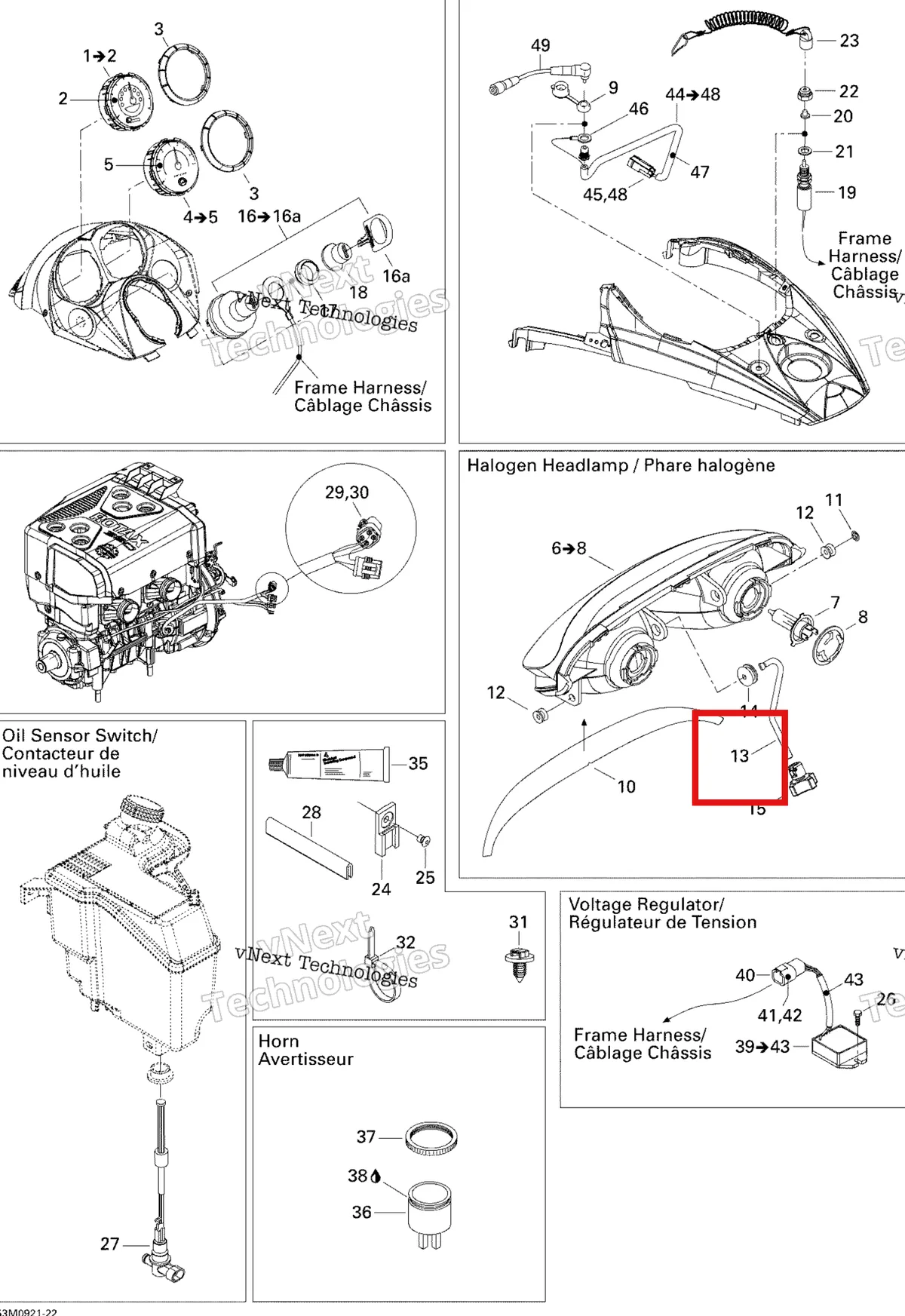 Деталь 515175521 на схеме узла 2009 Ski-Doo GSX Fan Electrical Accessories