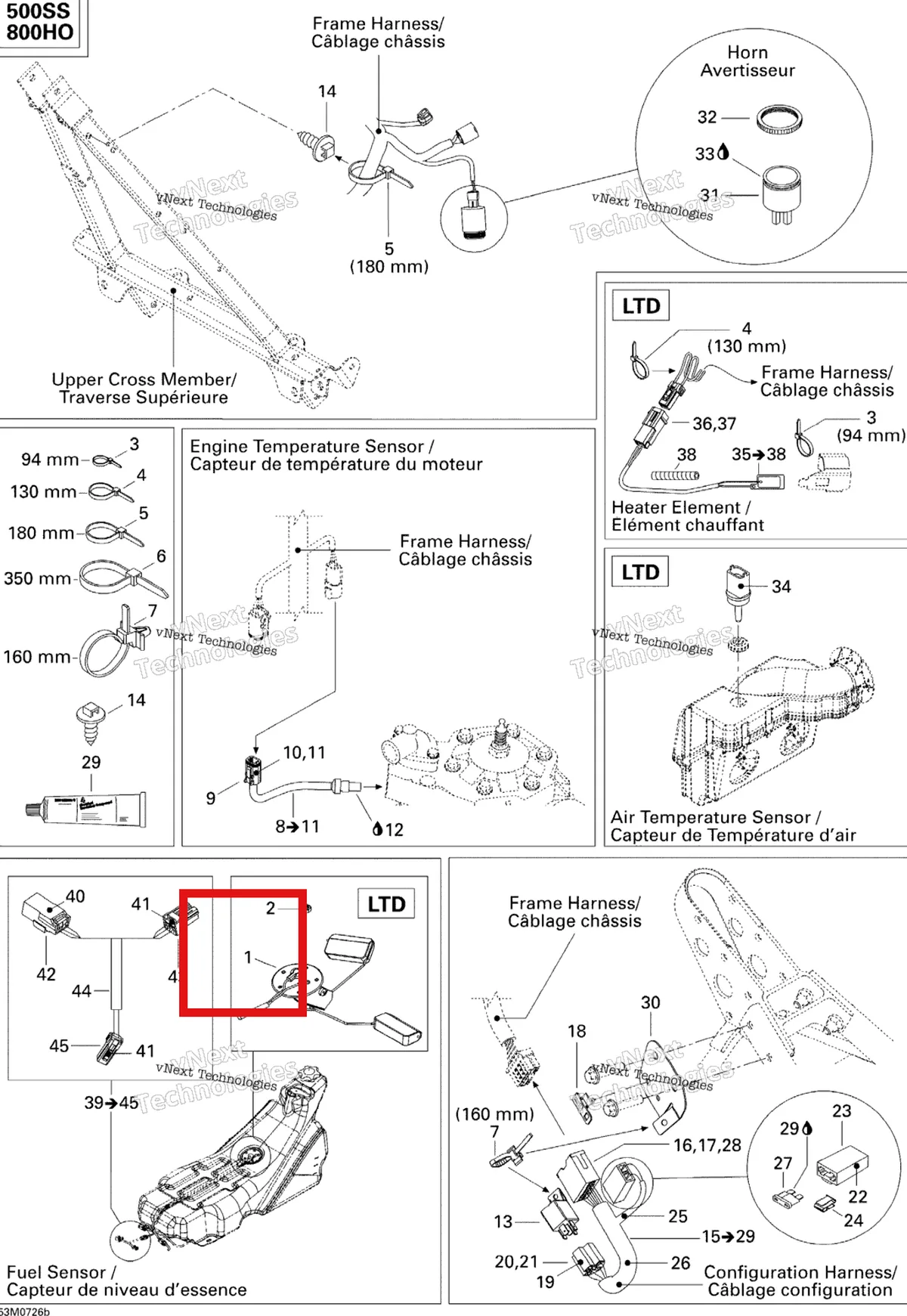 Деталь 515175522 на схеме узла 2007 Ski-Doo GTX LTD 800 HO PTEK Electrical Accessories 2, 800Ho