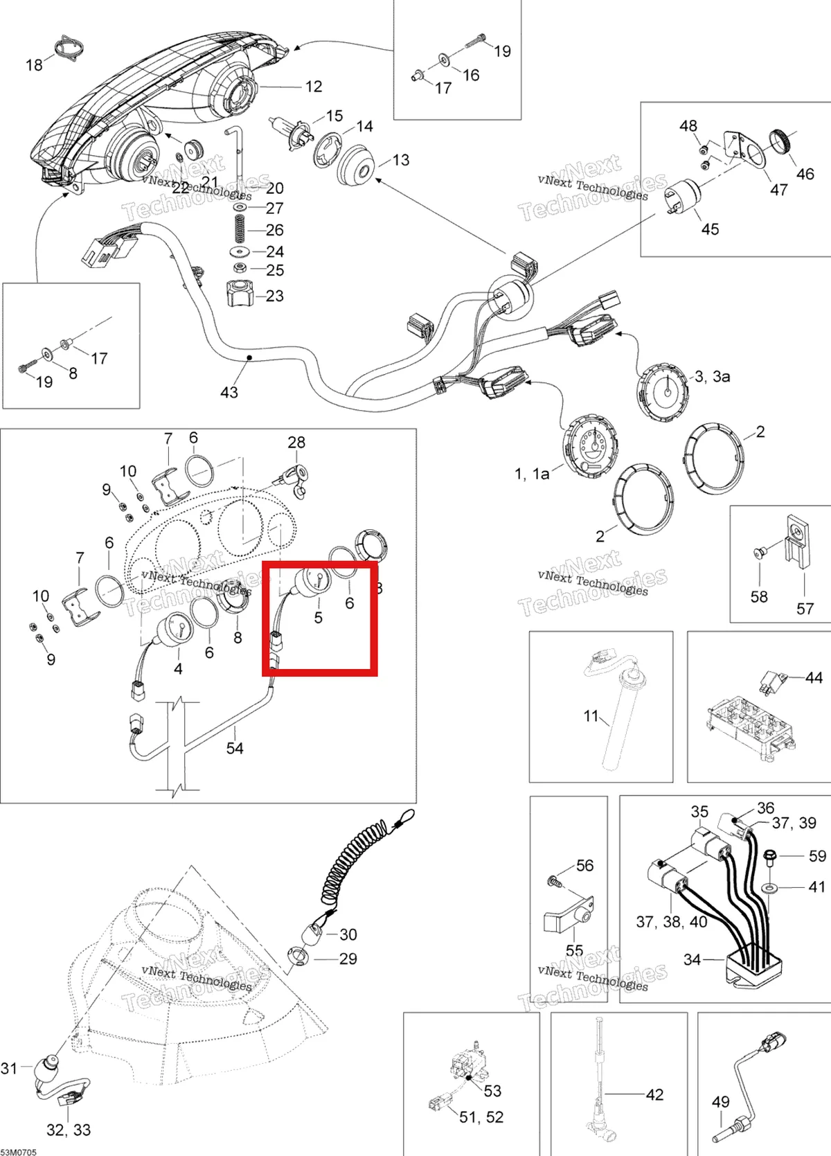 Деталь 515175529 (Деталь Fuel Gauge) на схеме узла 2007 Ski-Doo Expedition TUV 600 H.O. SDI Electrical Accessories