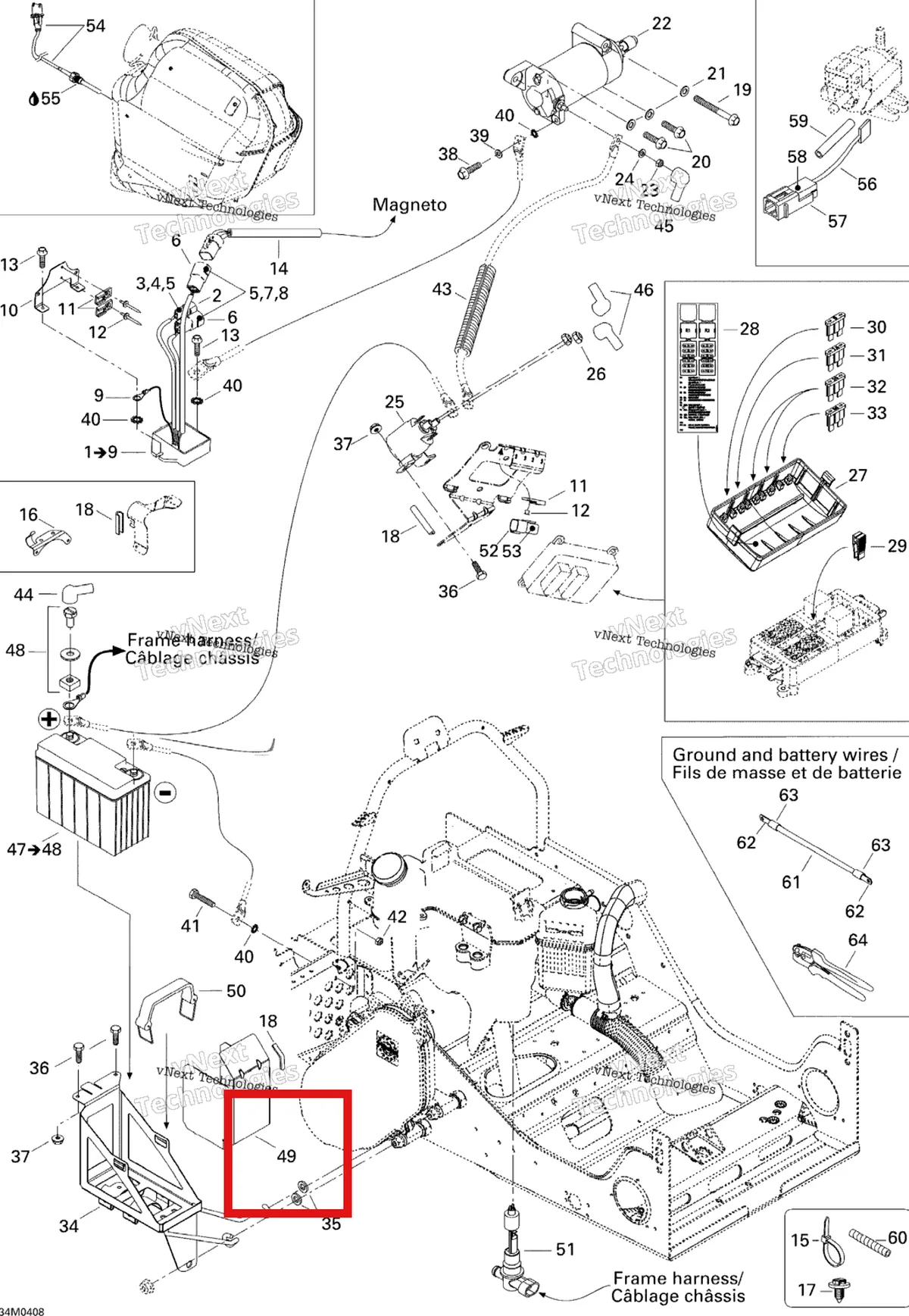 Деталь 515175643 (Протектор) на схеме узла 2004 Ski-Doo Legend 600 HO SDI Battery And Starter