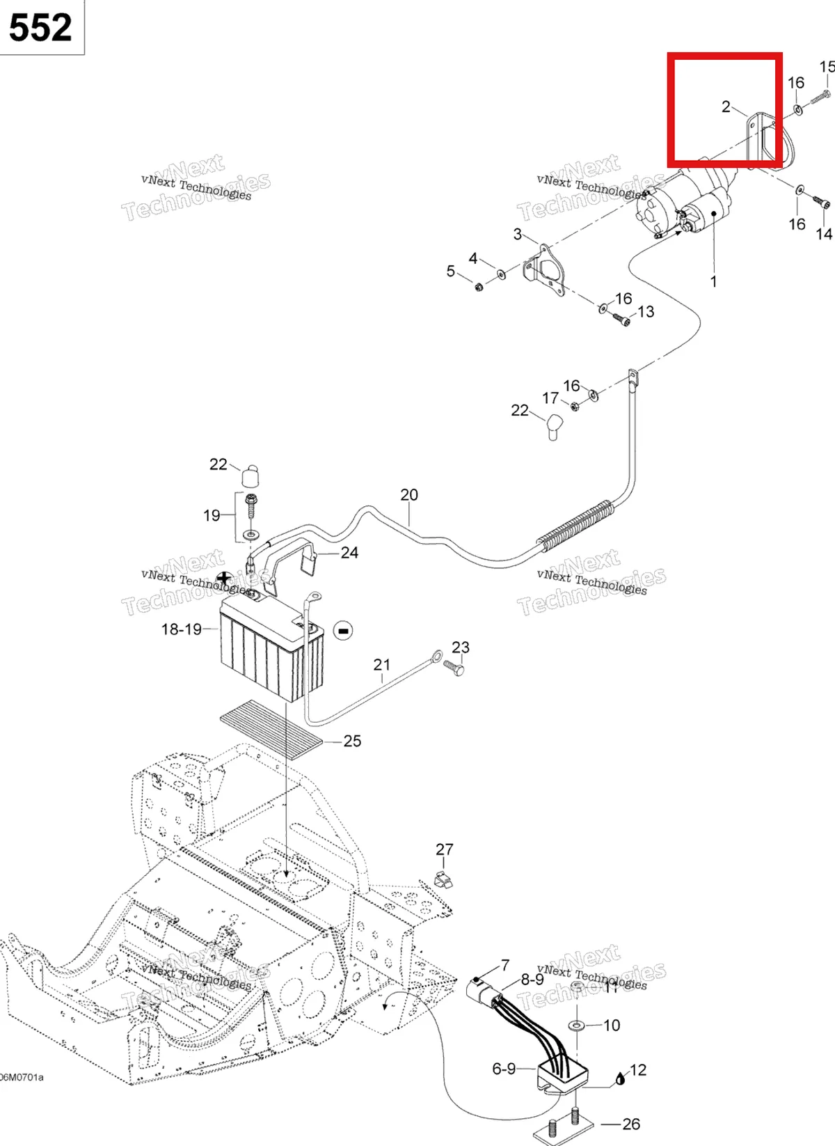 Деталь 515175652 (Деталь Starter Bracket. Explorer 550) на схеме узла 2007 Ski-Doo Skandic SUV 550F Electric Starter 550F Suv