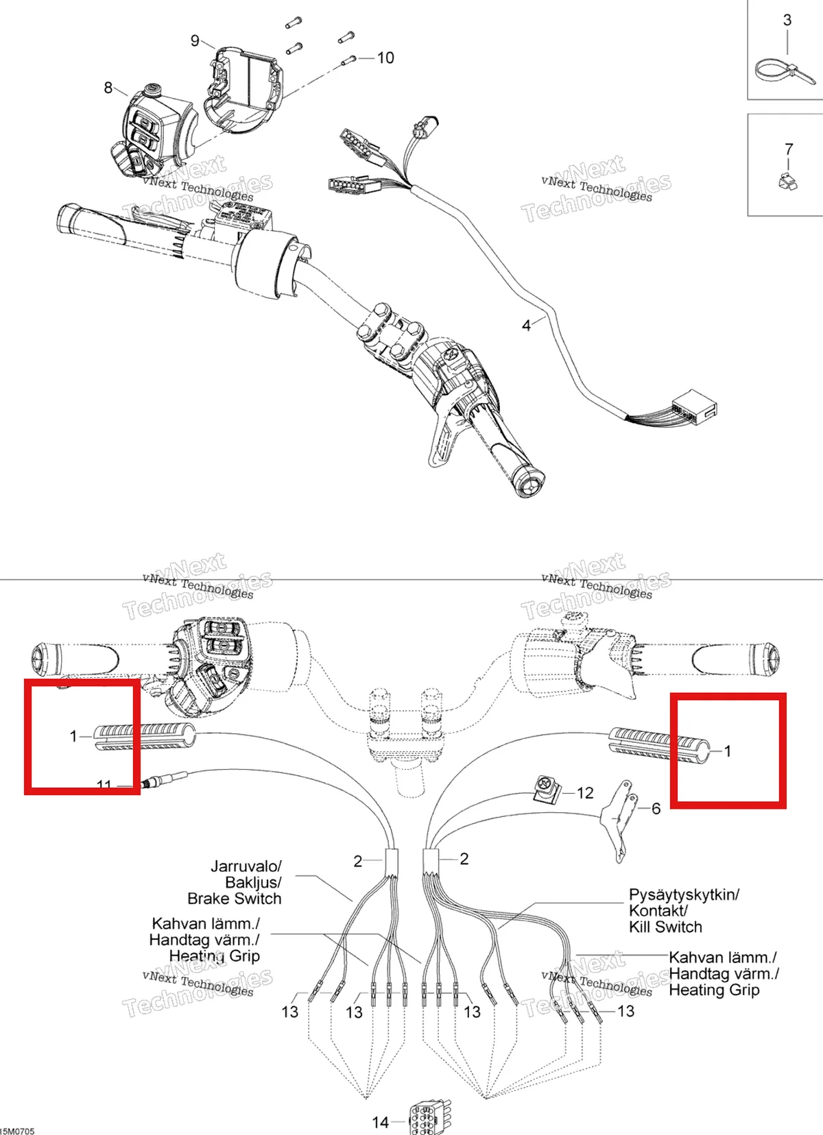 Деталь 515175657 (Ручка) на схеме узла 2007 Ski-Doo Expedition TUV 600 H.O. SDI Steering Wiring Harness