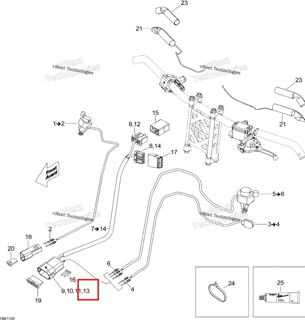Деталь 515175669 (Деталь Male Housing) на схеме узла 2011 Ski-Doo MX Z X 600RS Steering Wiring Harness