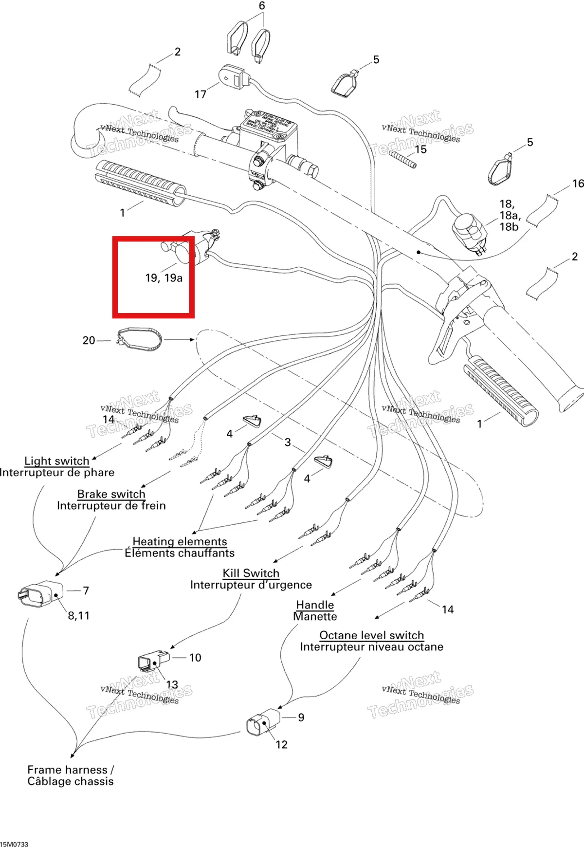 Деталь 515175684 (Деталь Light Switch) на схеме узла 2007 Ski-Doo MX Z 440X Racing Steering Wiring Harness