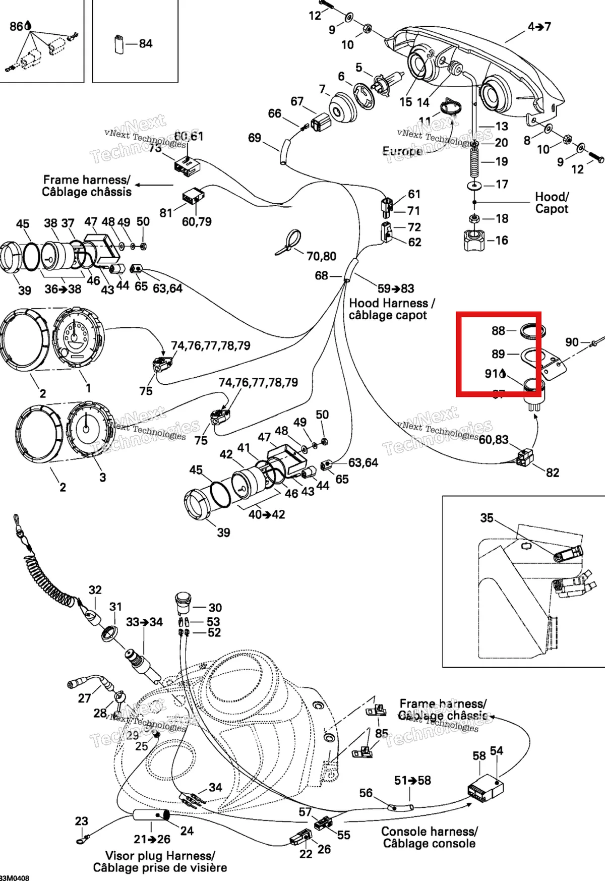 Деталь 515175688 на схеме узла 2004 Ski-Doo Legend 600 HO SDI Cab Harness