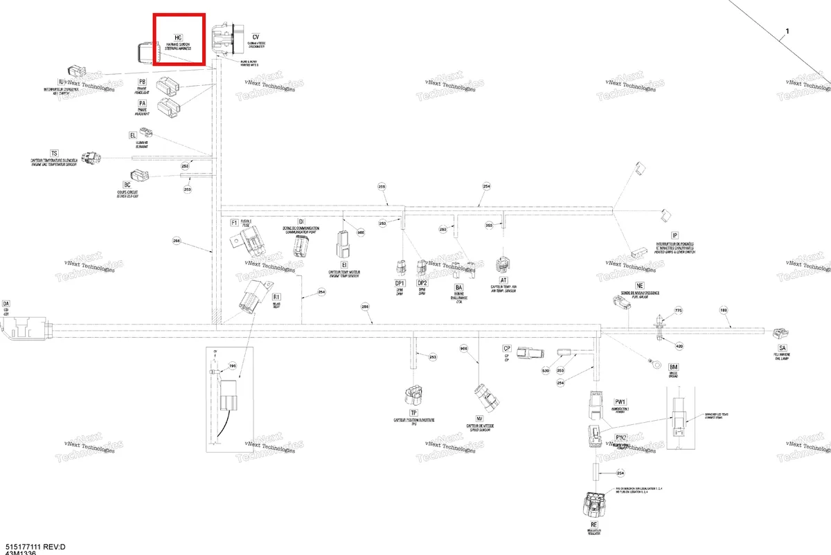 Деталь 515175704 (Деталь Female Terminal Housing, 12 Circuits) на схеме узла 2013 Ski-Doo MXZ X 600RS XP Electrical Harness