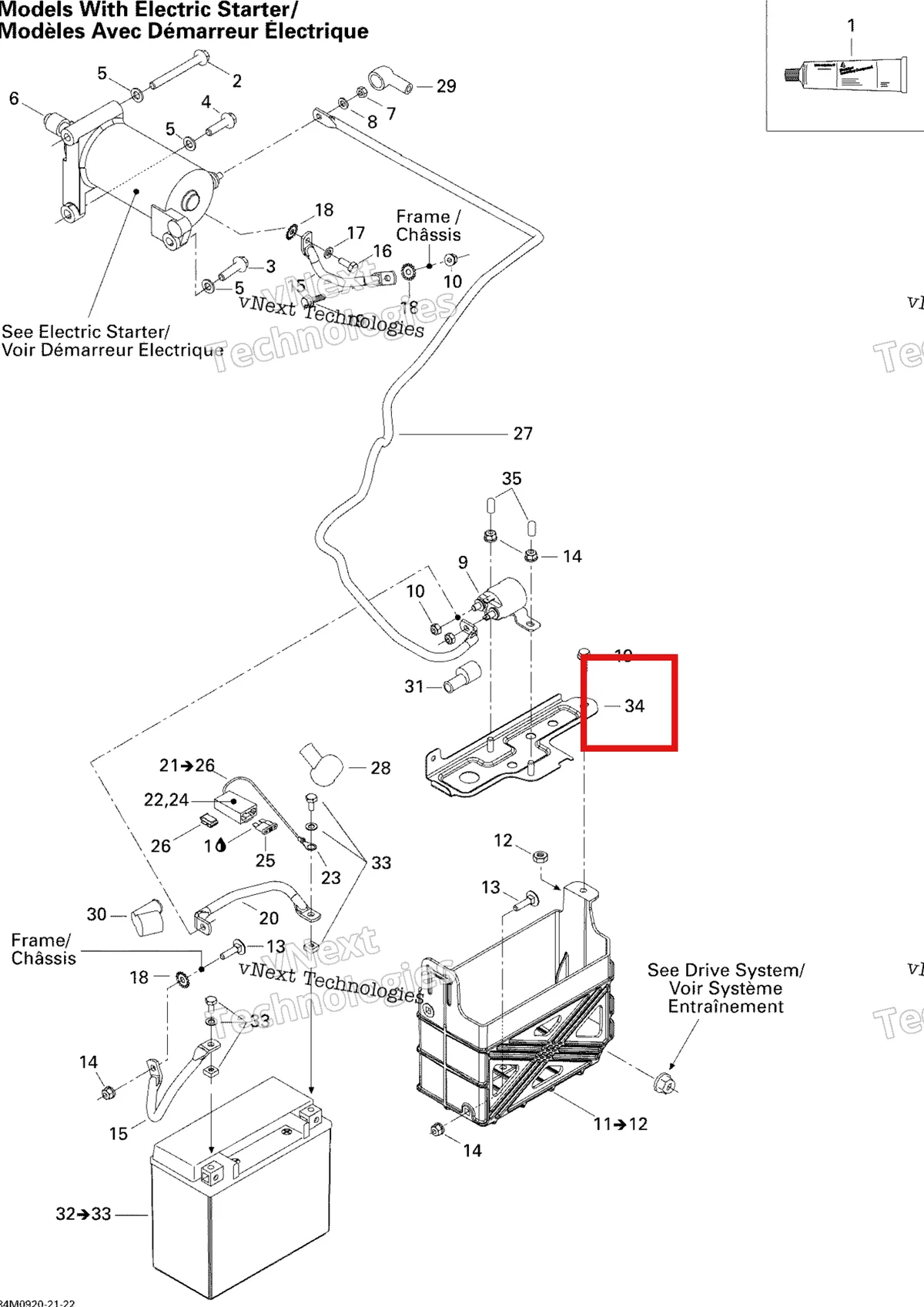 Деталь 515175735 (Деталь Battery Strip) на схеме узла 2009 Ski-Doo GSX Fan Battery And Starter