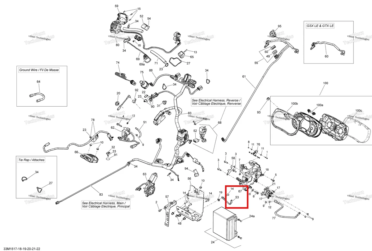 Деталь 515175749 (Деталь Ground Wire) на схеме узла 2015 Ski-Doo RENEGADE X 1200 XR137 Electrical System