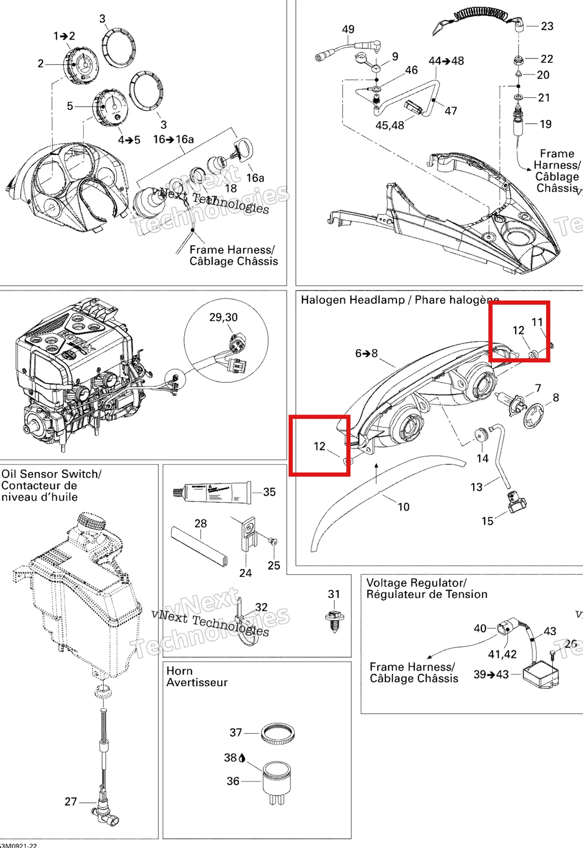 Деталь 515175760 (Деталь Female Terminal Housing) на схеме узла 2009 Ski-Doo GSX Fan Electrical Accessories