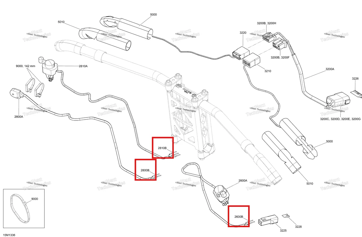Деталь 515175768 (фишки) на схеме узла 2013 Ski-Doo MXZ X 600RS XP Steering Wiring Harness