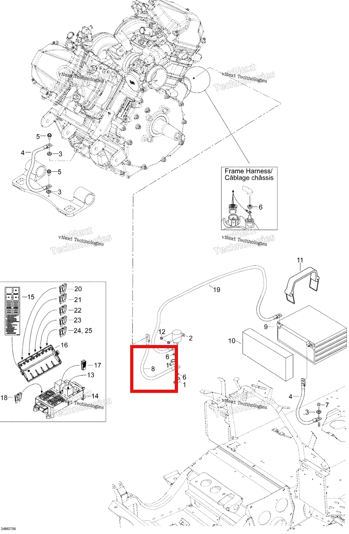 Деталь 515175793 (Деталь Battery Wire) на схеме узла 2007 Ski-Doo Expedition TUV V800 Battery And Starter