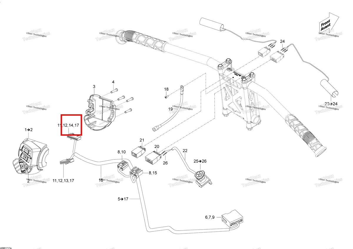 Деталь 515175810 (Деталь Female Terminal Housing, 8 Circuits) на схеме узла 2018 Ski-Doo SKANDIC 550F Steering Wiring Harness - 550F 2018