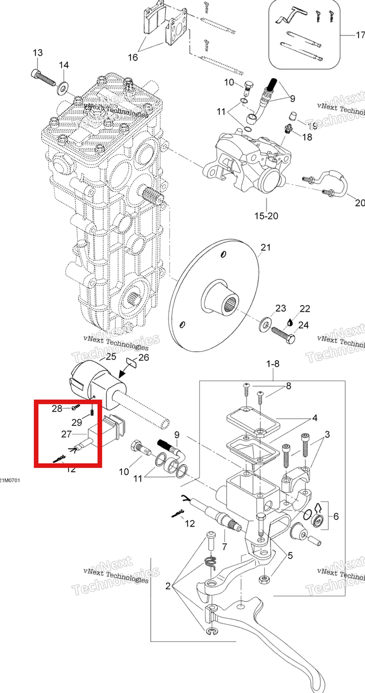 Деталь 515175814 (Деталь Light Switch) на схеме узла 2007 Ski-Doo Skandic SUV 550F Brakes