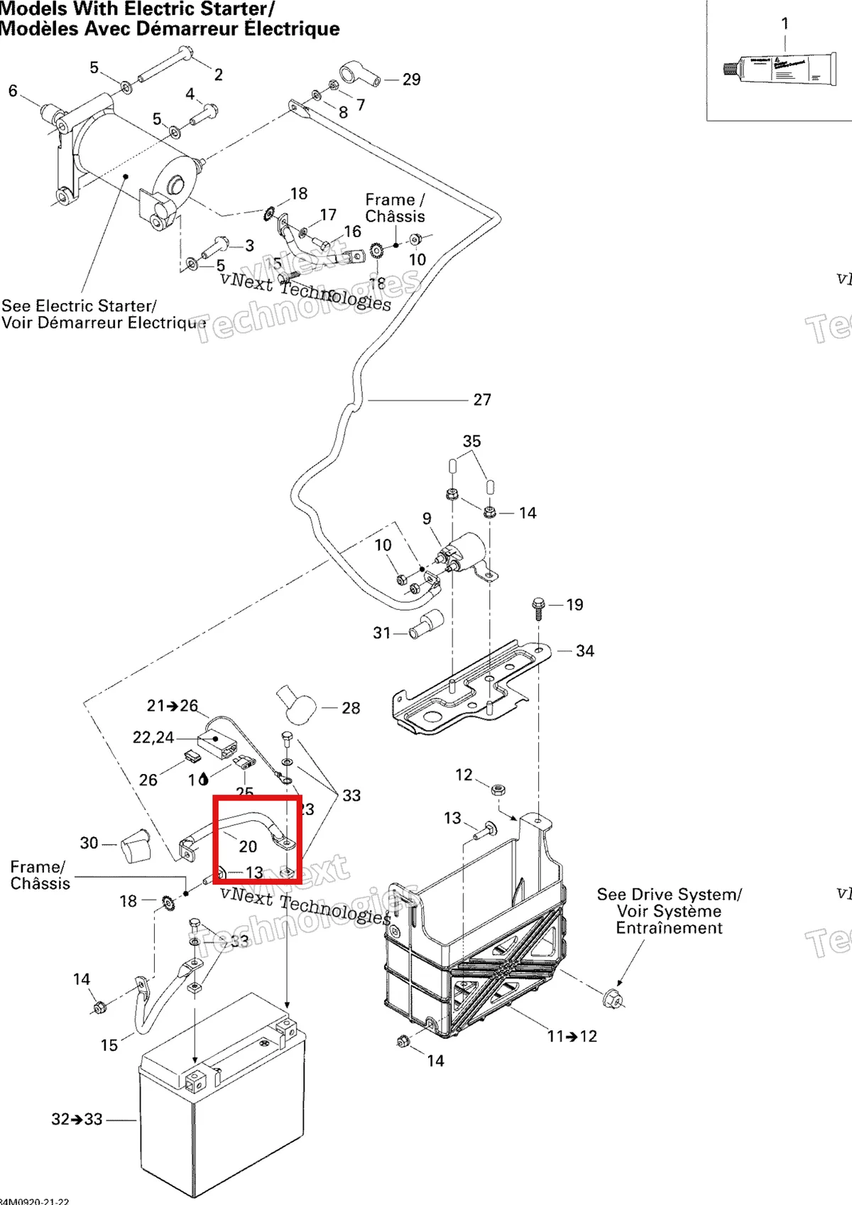 Деталь 515175904 (Деталь Battery Wire) на схеме узла 2009 Ski-Doo GSX Fan Battery And Starter