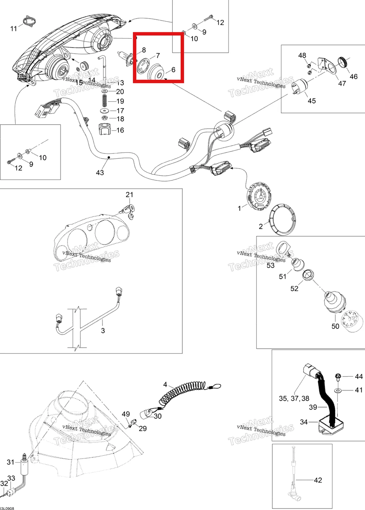 Деталь 515175910 (Деталь Bulp Holder) на схеме узла 2009 Ski-Doo Skandic SUV Electrical Accessories