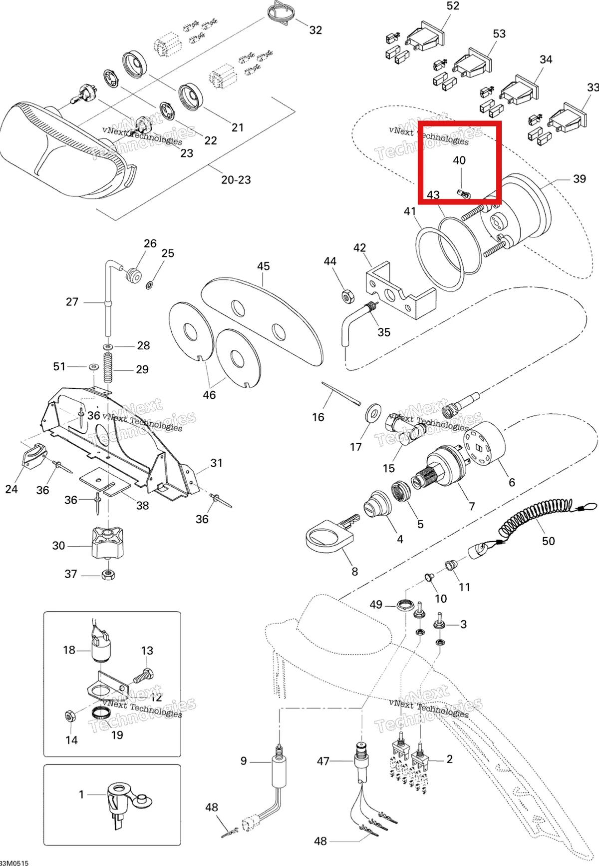 Деталь 515175929 на схеме узла 2005 Ski-Doo Skandic SUV 550F Electrical System 550F Suv