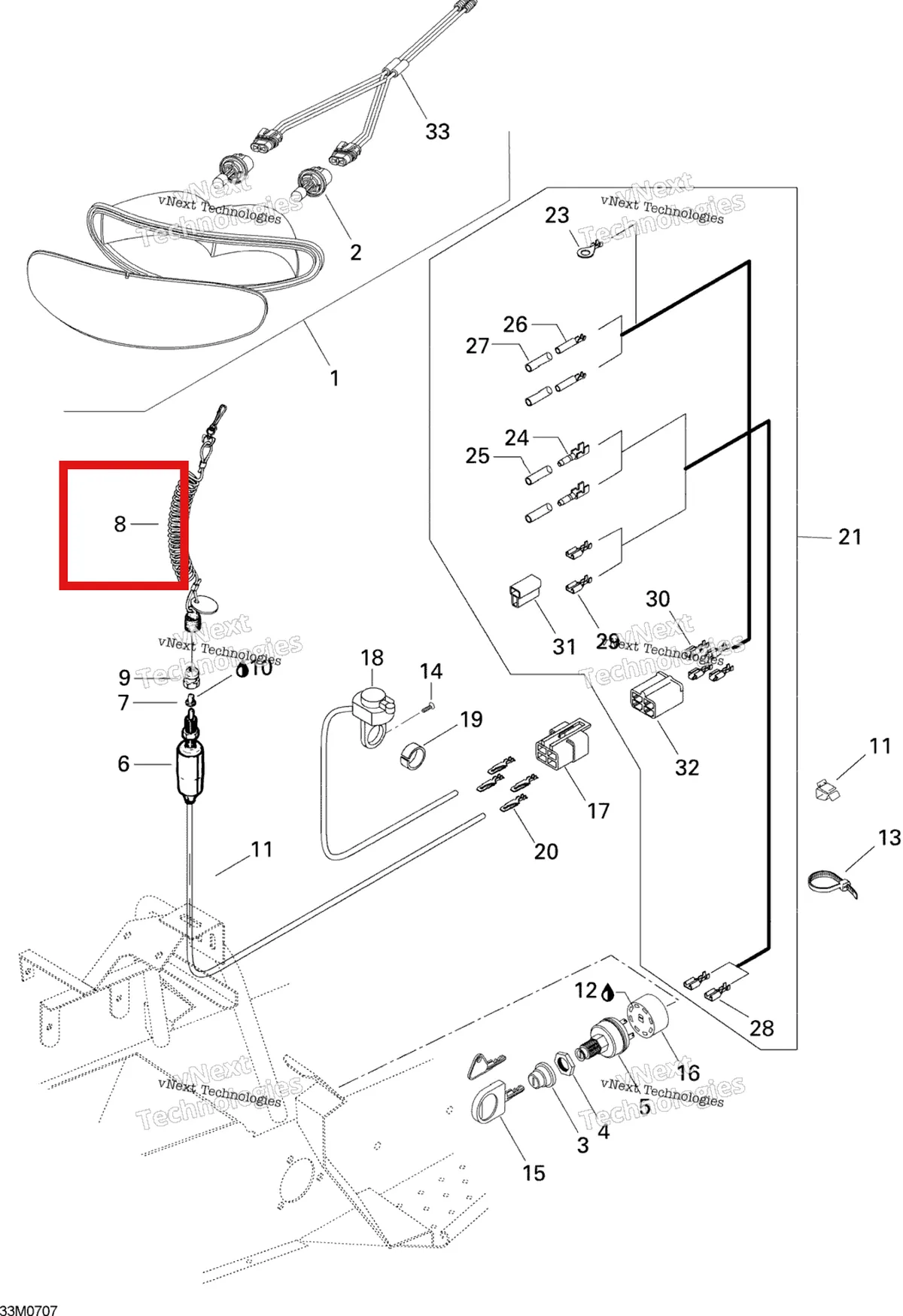 Деталь 515175933 на схеме узла 2007 Ski-Doo Mini Z Electrical System