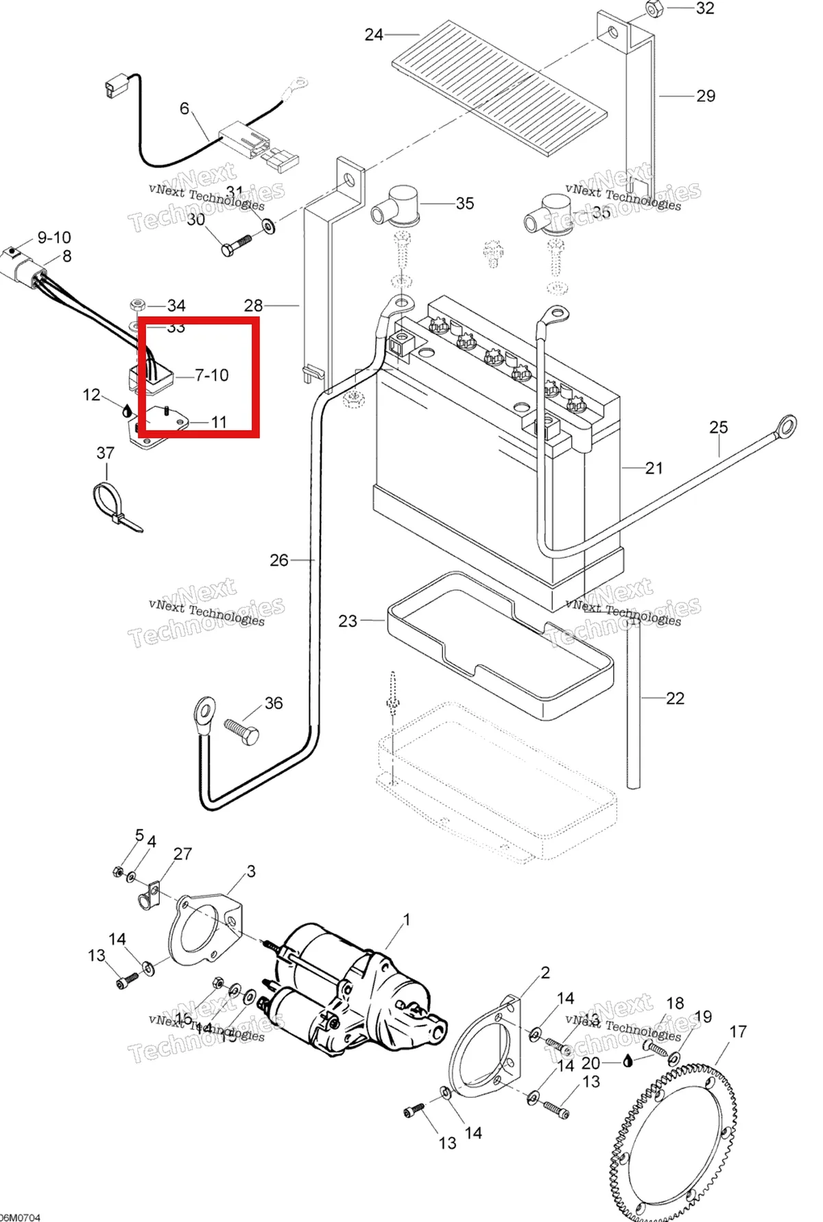 Деталь 515175939 (Деталь Voltage Regulator Ass'y. Includes 1 To 4, Forest Fox El.) на схеме узла 2007 Ski-Doo Skandic LT 440F Electric Starter