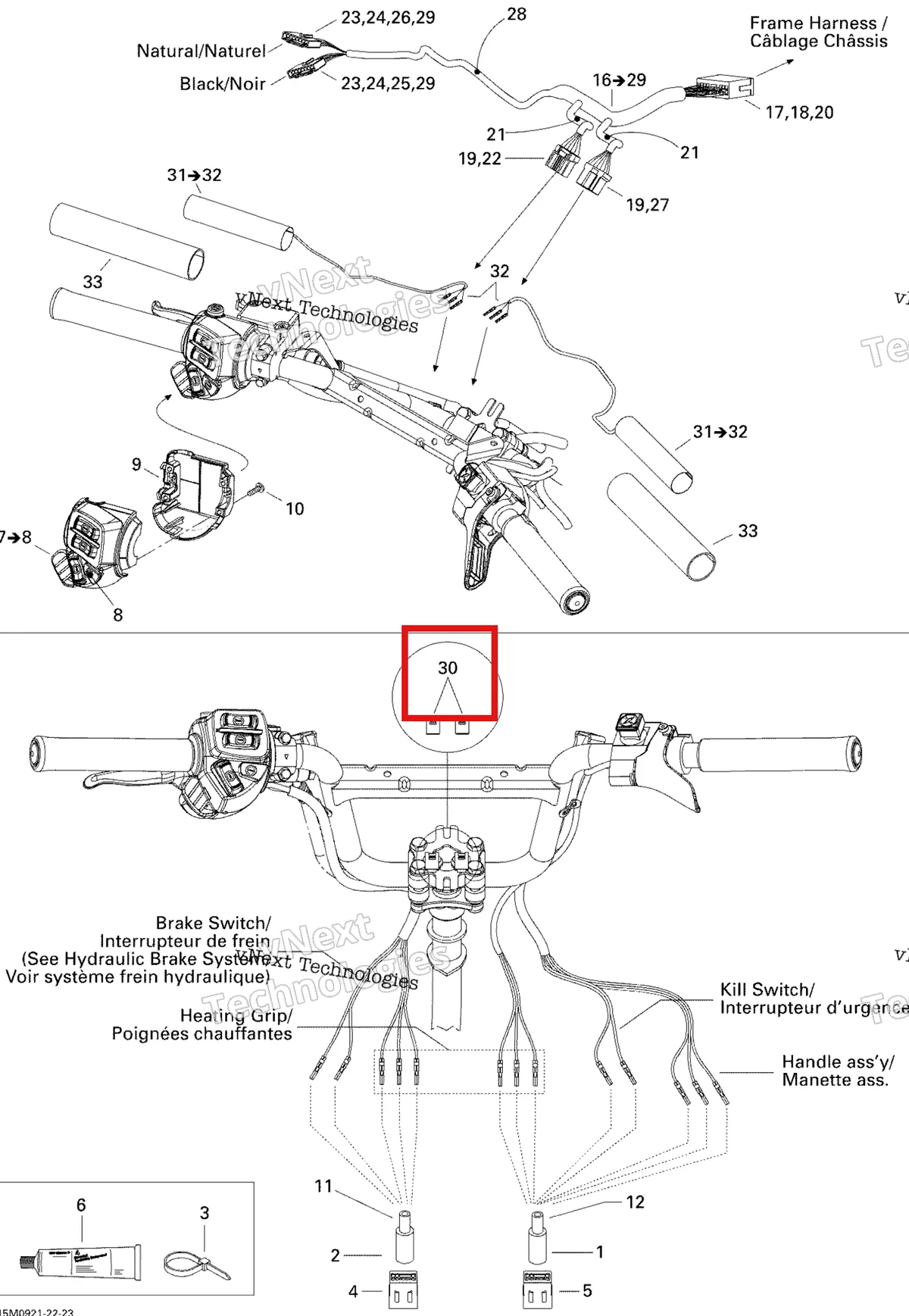 Деталь 515175944 (Деталь Housing Support. Adventure) на схеме узла 2009 Ski-Doo GSX Fan Steering Wiring Harness