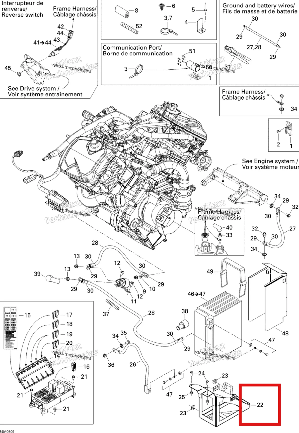 Деталь 515175954 (Поддержка Батареи) на схеме узла 2005 Ski-Doo Legend V-1000 Battery And Starter