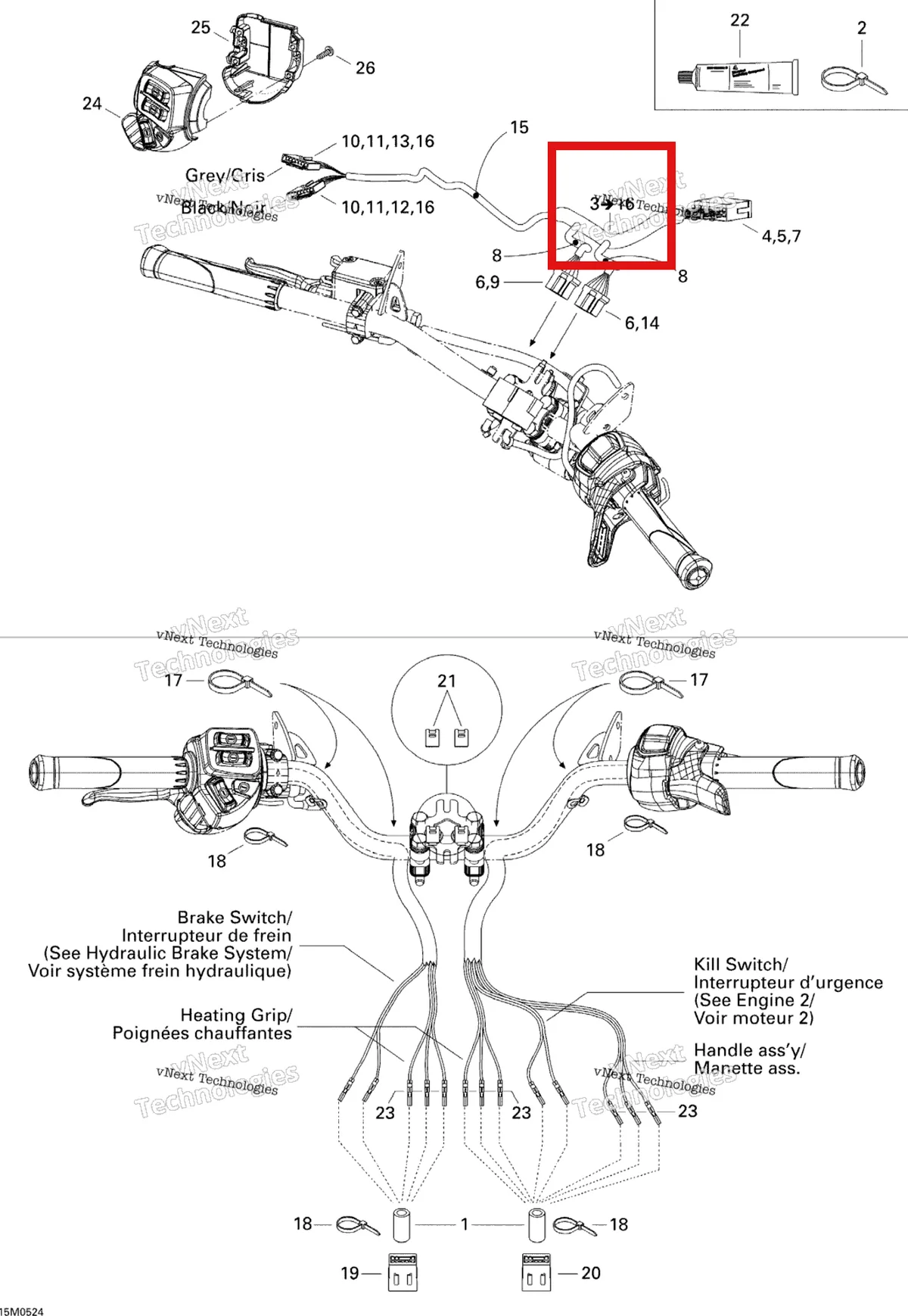 Деталь 515175991 на схеме узла 2005 Ski-Doo MX Z 600 HO Renegade Steering Harness