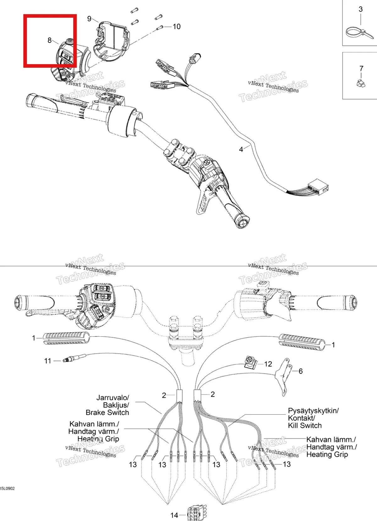 Деталь 515176015 (Деталь Switch Housing) на схеме узла 2009 Ski-Doo Expedition TUV 600 H.O. SDI Steering Wiring Harness