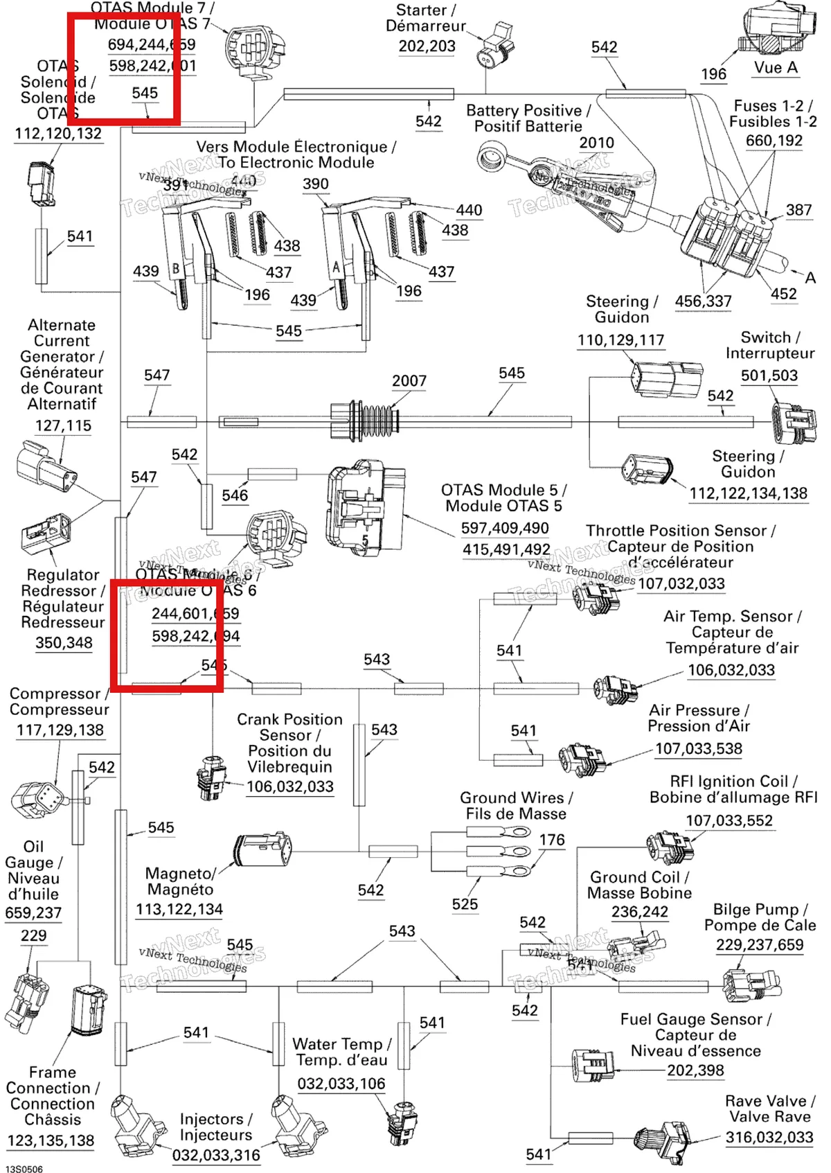 Деталь 515176051 на схеме узла 2005 Sea-Doo 3D RFI Electrical Harness