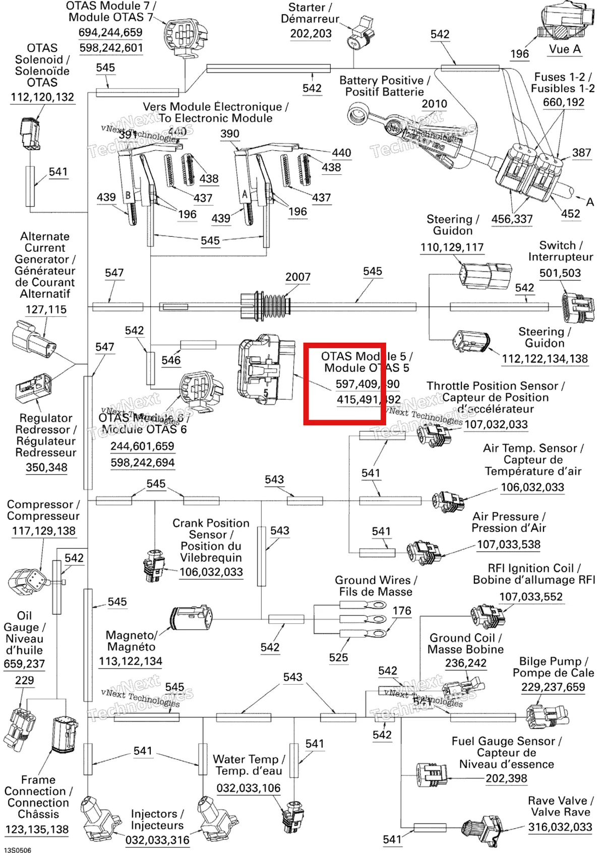 Деталь 515176055 на схеме узла 2005 Sea-Doo 3D RFI Electrical Harness